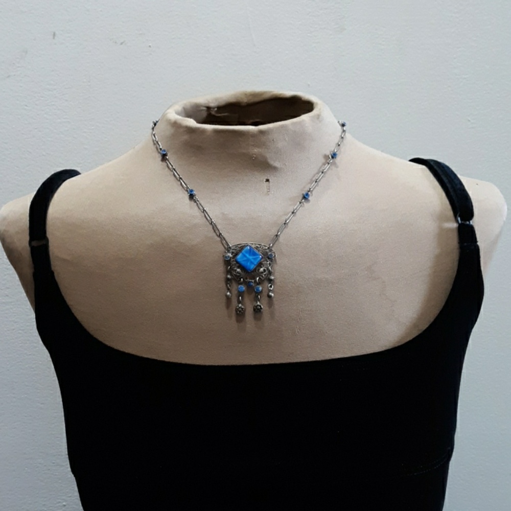 Vtg 1920 Art Deco Sterling Silver Necklace
